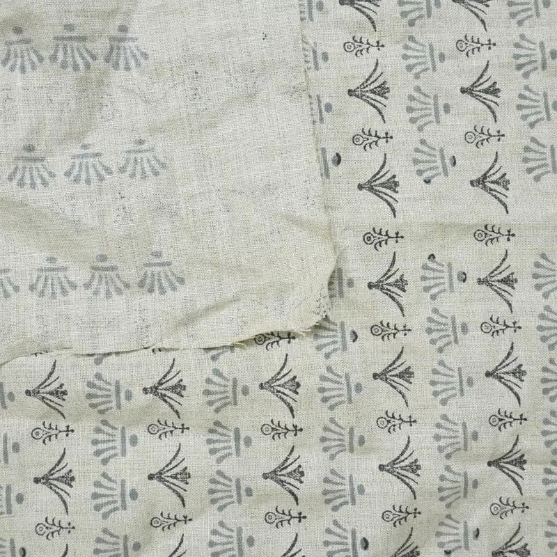 Handcrafted Block Print Pastel Gray Floral Pure Linen Fabric – Hastakala