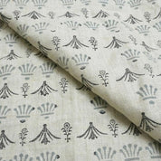 Handcrafted Block Print Pastel Gray Floral Pure Linen Fabric – Hastakala