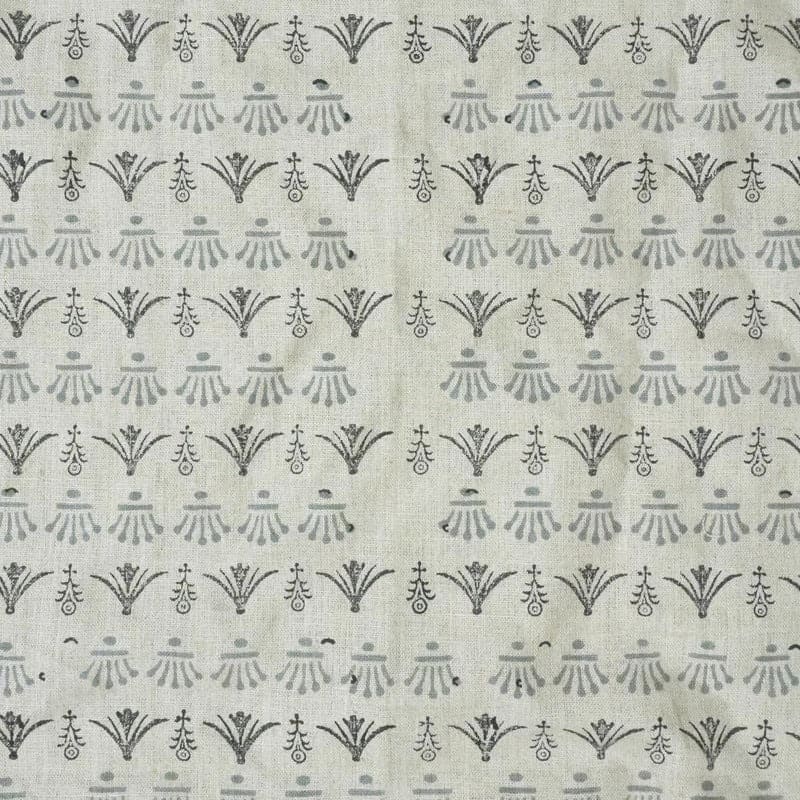 Handcrafted Block Print Pastel Gray Floral Pure Linen Fabric – Hastakala