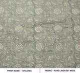 Handcrafted Block Print Sage Green Pure Linen Fabric - Shilong