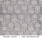 Handcrafted Block Print Silver Floral Duck Canvas Fabric - Tulsi Buti