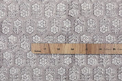Handcrafted Block Print Silver Floral Duck Canvas Fabric - Tulsi Buti