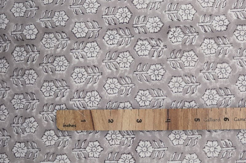 Handcrafted Block Print Silver Floral Duck Canvas Fabric - Tulsi Buti