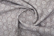 Handcrafted Block Print Silver Floral Duck Canvas Fabric - Tulsi Buti
