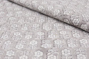 Handcrafted Block Print Silver Floral Duck Canvas Fabric - Tulsi Buti