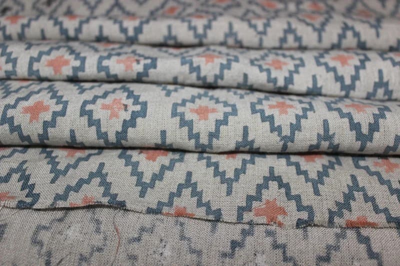 Handcrafted Thick Linen Hand Block Print Blue Fabric - Drishtikon