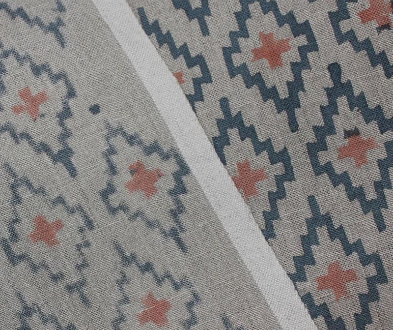 Handcrafted Thick Linen Hand Block Print Blue Fabric - Drishtikon