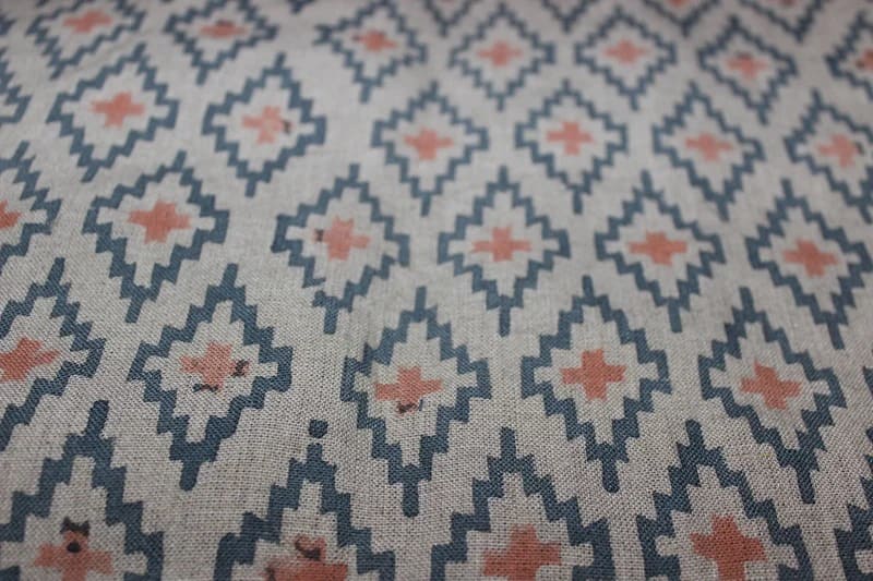 Handcrafted Thick Linen Hand Block Print Blue Fabric - Drishtikon