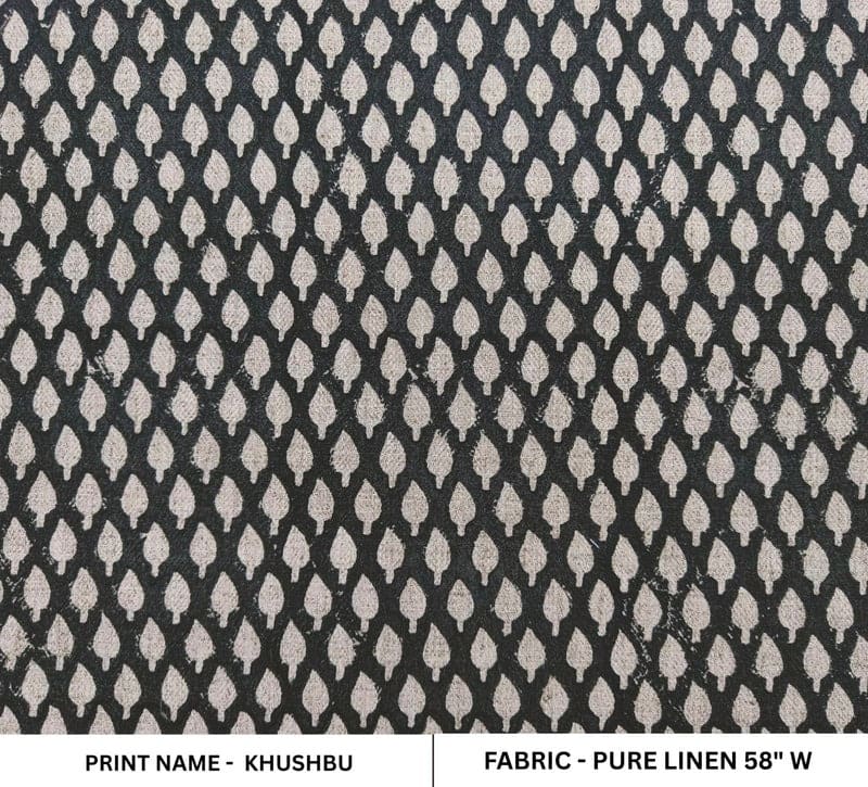 Handmade Artisan Black Floral Printed Fabric in Pure Linen - Khushbu