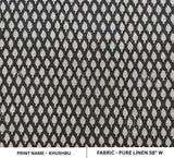Handmade Artisan Black Floral Printed Fabric in Pure Linen - Khushbu