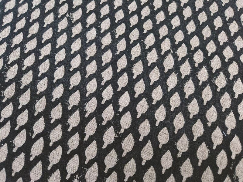 Handmade Artisan Black Floral Printed Fabric in Pure Linen - Khushbu