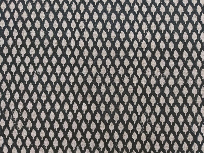 Handmade Artisan Black Floral Printed Fabric in Pure Linen - Khushbu