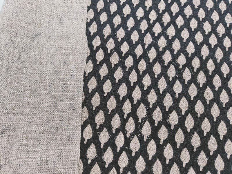 Handmade Artisan Black Floral Printed Fabric in Pure Linen - Khushbu