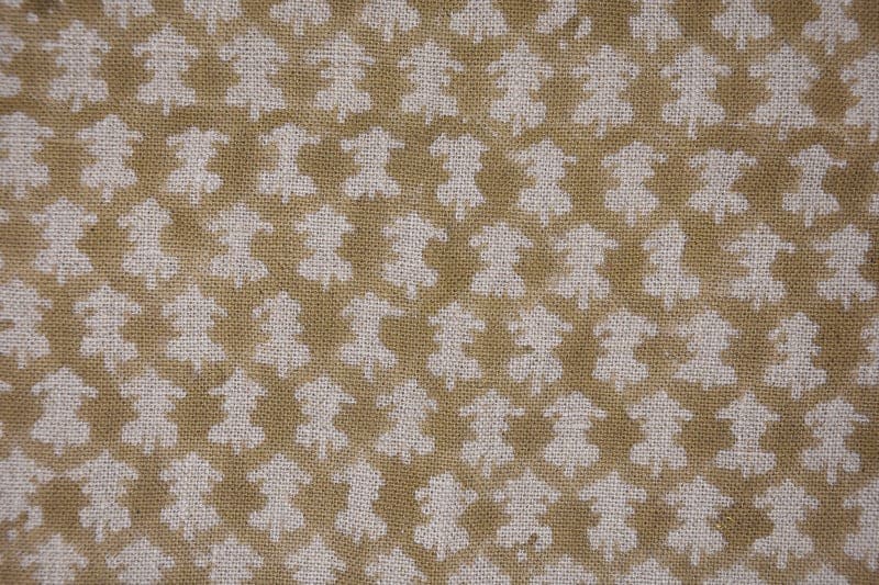 Handmade Artisan Block Print Silver Thick Linen Fabric - Traz