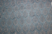 Handmade Block Print Blue Floral Thick Linen Fabric - Neel Gagan