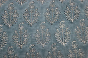 Handmade Block Print Blue Floral Thick Linen Fabric - Neel Gagan