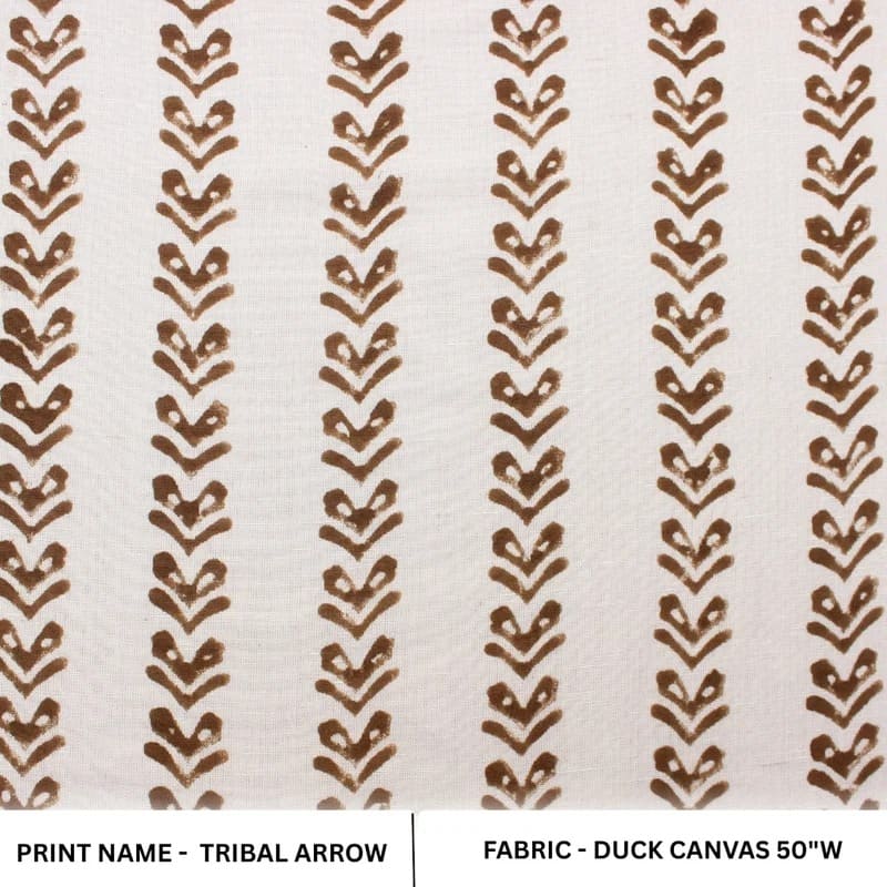Handmade Block Print Brown Floral Duck Canvas Fabric - Triable Arrow