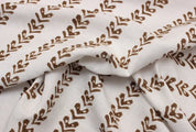 Handmade Block Print Brown Floral Duck Canvas Fabric - Triable Arrow
