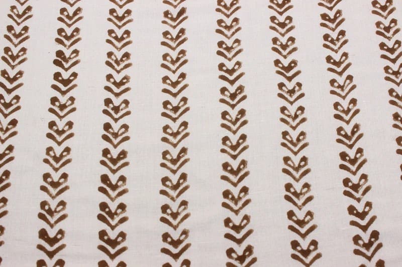 Handmade Block Print Brown Floral Duck Canvas Fabric - Triable Arrow