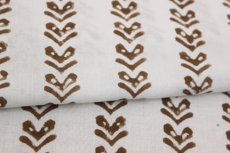 Handmade Block Print Brown Floral Duck Canvas Fabric - Triable Arrow