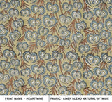 Handmade Block Print Brown Linen Blend Fabric - Heart Vine