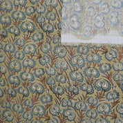 Handmade Block Print Brown Linen Blend Fabric - Heart Vine