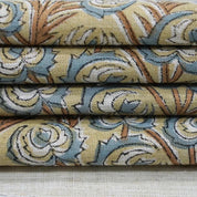 Handmade Block Print Brown Linen Blend Fabric - Heart Vine
