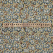 Handmade Block Print Brown Linen Blend Fabric - Heart Vine