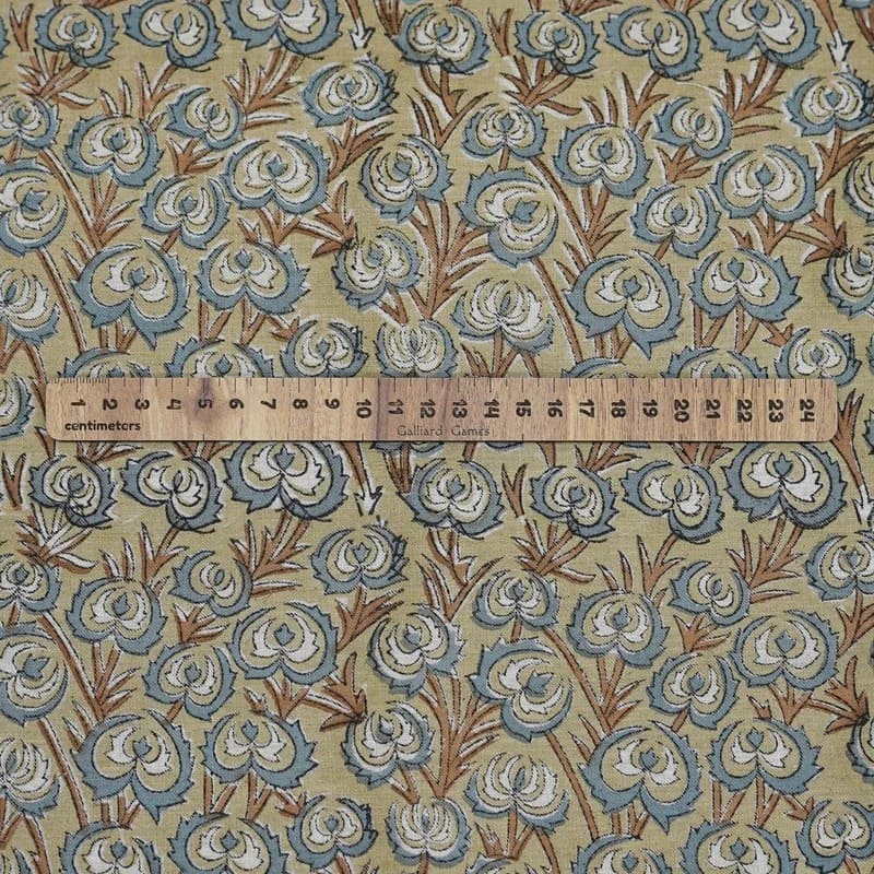 Handmade Block Print Brown Linen Blend Fabric - Heart Vine