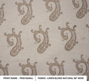 Handmade Block Print Brown Floral Linen Blend Fabric - Prayagaraj