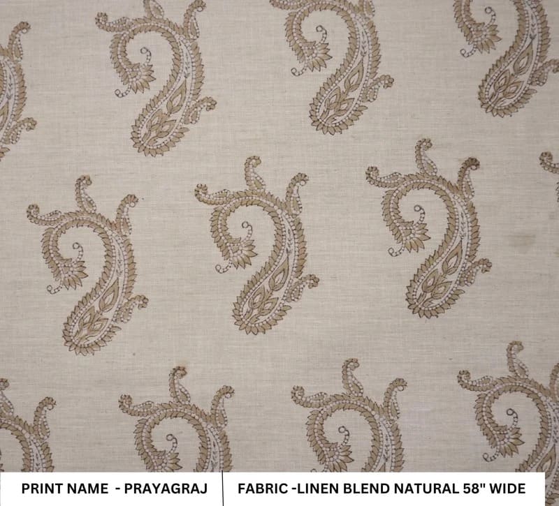 Handmade Block Print Brown Floral Linen Blend Fabric - Prayagaraj