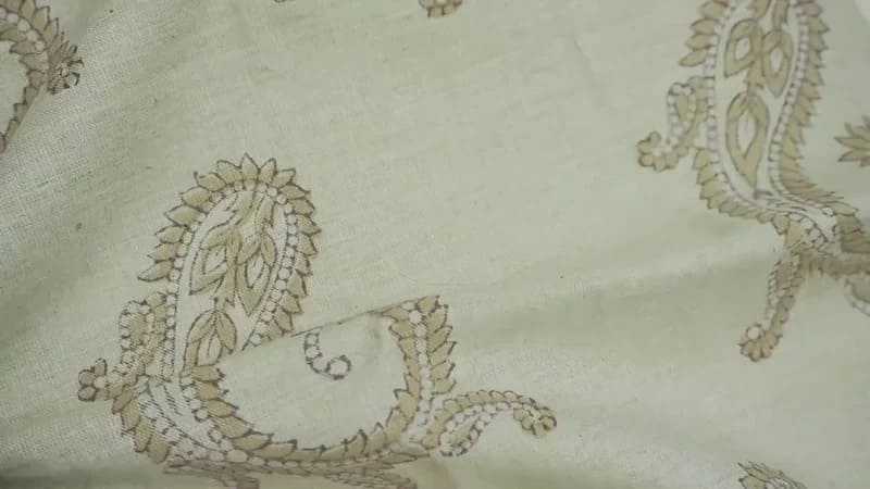 Handmade Block Print Brown Floral Linen Blend Fabric - Prayagaraj