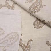 Handmade Block Print Brown Floral Linen Blend Fabric - Prayagaraj