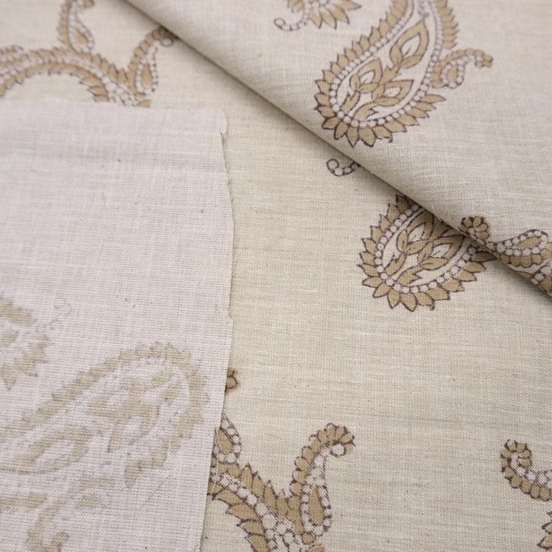 Handmade Block Print Brown Floral Linen Blend Fabric - Prayagaraj