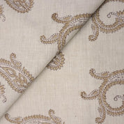 Handmade Block Print Brown Floral Linen Blend Fabric - Prayagaraj