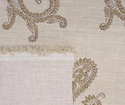Handmade Block Print Brown Floral Linen Blend Fabric - Prayagaraj