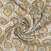 Handmade Block Print Brow Floral Pure Linen Fabric - Charkha