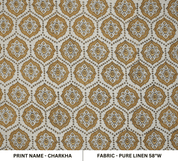 Handmade Block Print Brow Floral Pure Linen Fabric - Charkha