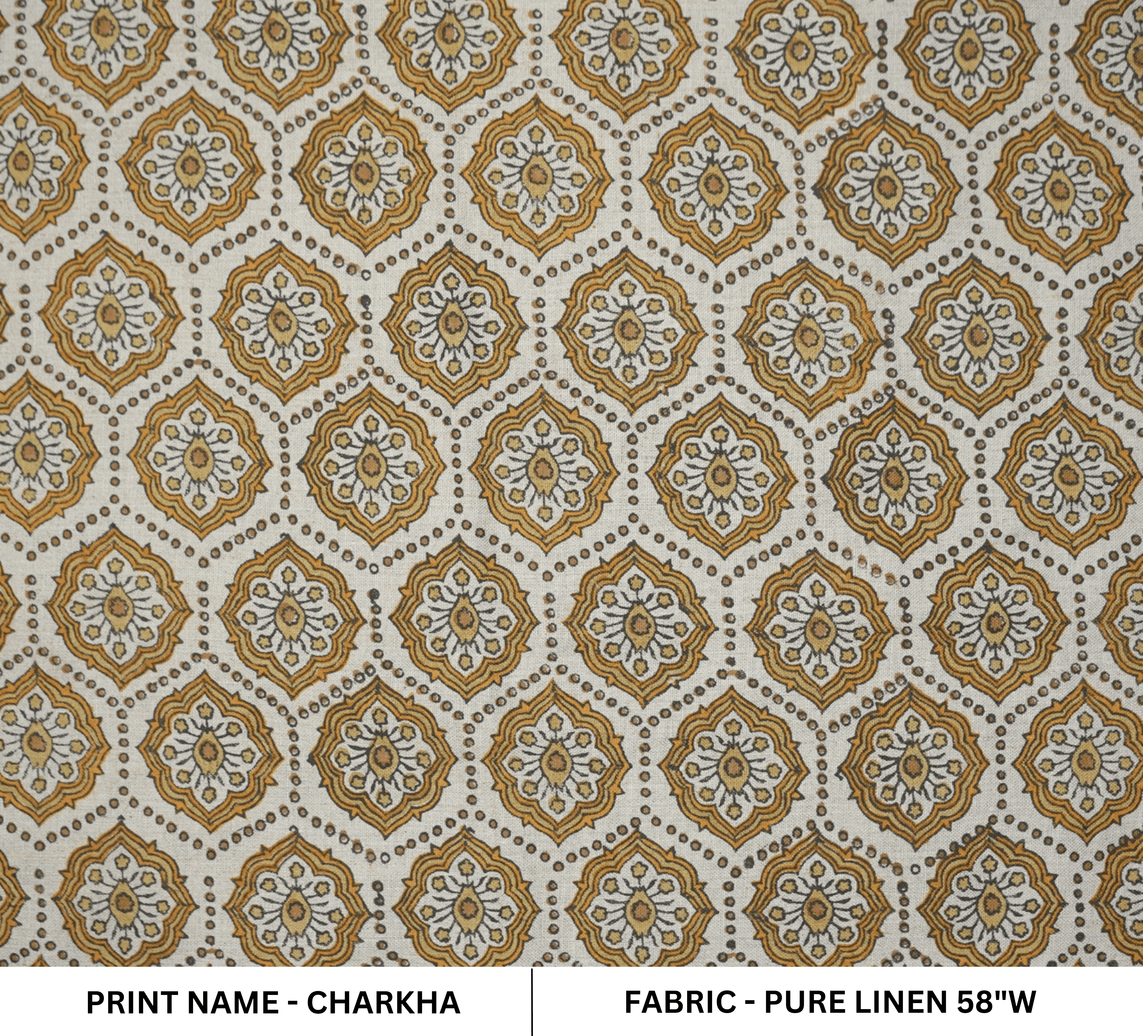 Handmade Block Print Brow Floral Pure Linen Fabric - Charkha