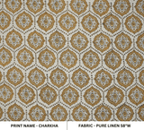 Handmade Block Print Brow Floral Pure Linen Fabric - Charkha