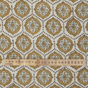 Handmade Block Print Brow Floral Pure Linen Fabric - Charkha