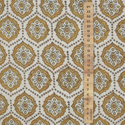Handmade Block Print Brow Floral Pure Linen Fabric - Charkha