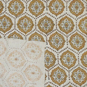 Handmade Block Print Brow Floral Pure Linen Fabric - Charkha
