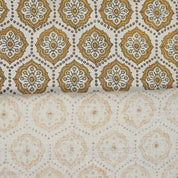 Handmade Block Print Brow Floral Pure Linen Fabric - Charkha