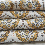 Handmade Block Print Brow Floral Pure Linen Fabric - Charkha