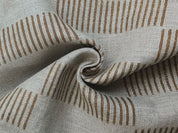 Handmade Block Print Brown Floral Thick Linen Fabric - Zig Zag