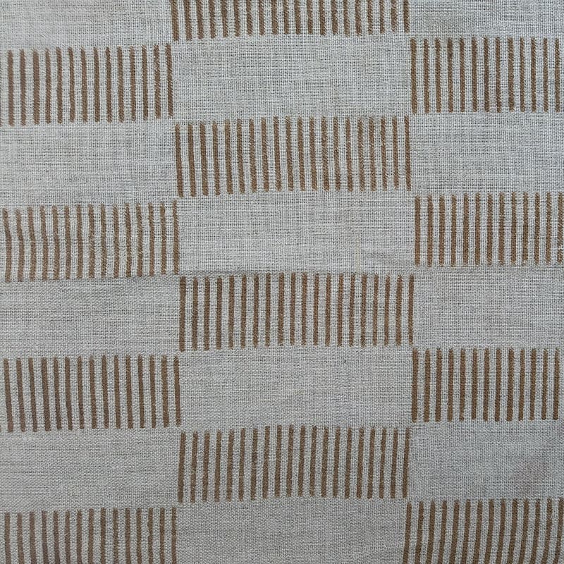 Handmade Block Print Brown Floral Thick Linen Fabric - Zig Zag