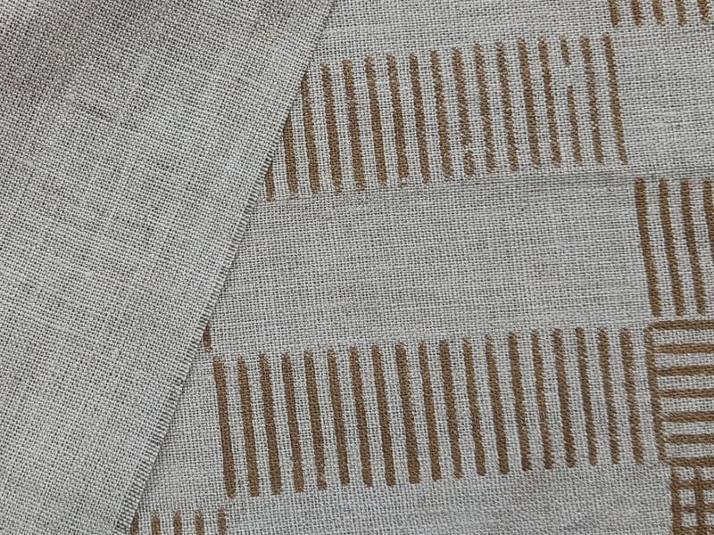 Handmade Block Print Brown Floral Thick Linen Fabric - Zig Zag
