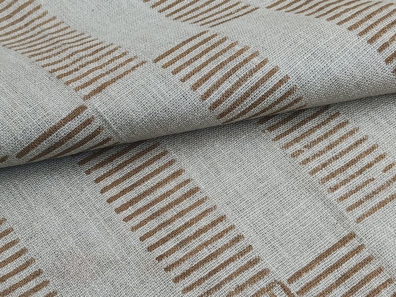 Handmade Block Print Brown Floral Thick Linen Fabric - Zig Zag
