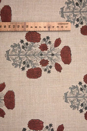 Handmade Block Printe Brown & Gray Thick Linen Fabric - Swadesh